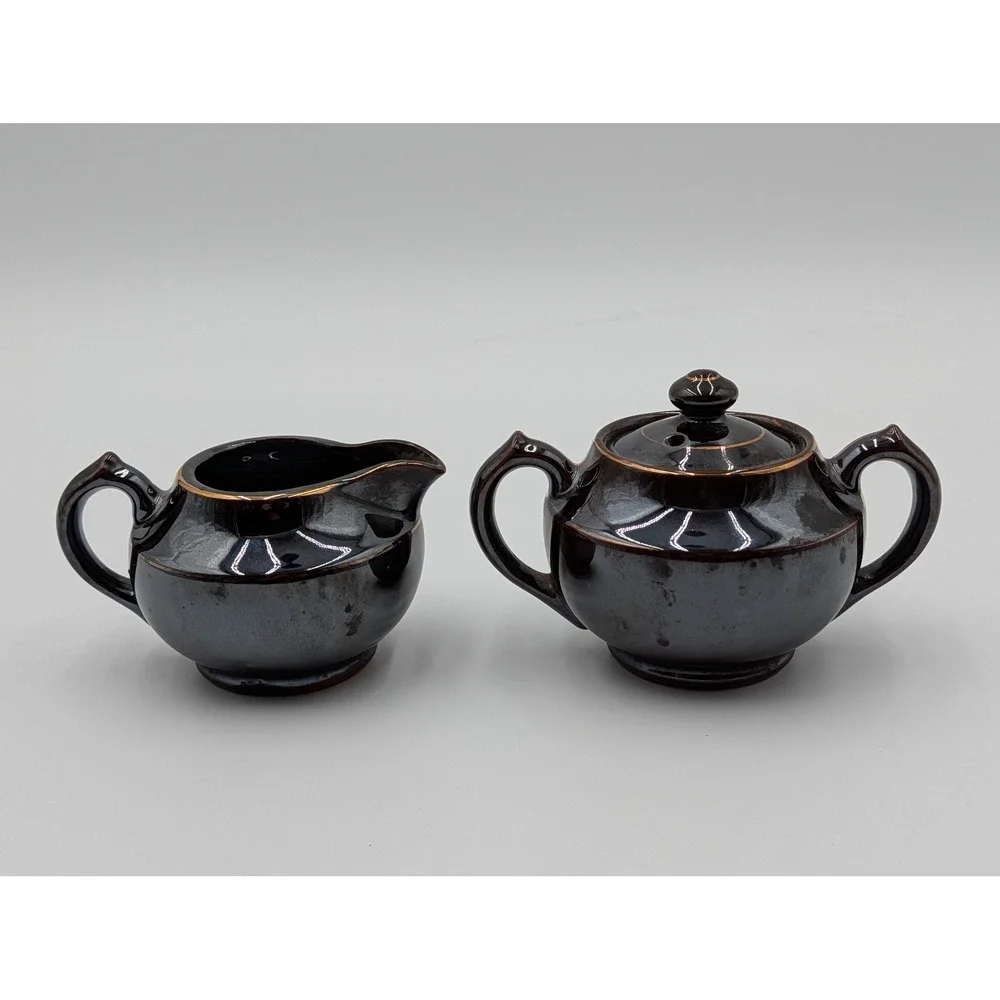 Vintage Japan Ceramic Creamer Pitcher‎ and Sugar Bowl with Lid Floral Accents